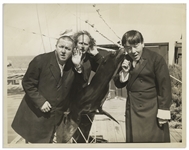 Moe Howard Personally Owned 10'' x 8'' Glossy Publicity Photos (Set of Two) From 1939 in Atlantic City -- Label on Verso Reads ''...a seal taking the part of the fourth Stooge'' -- Very Good Condition